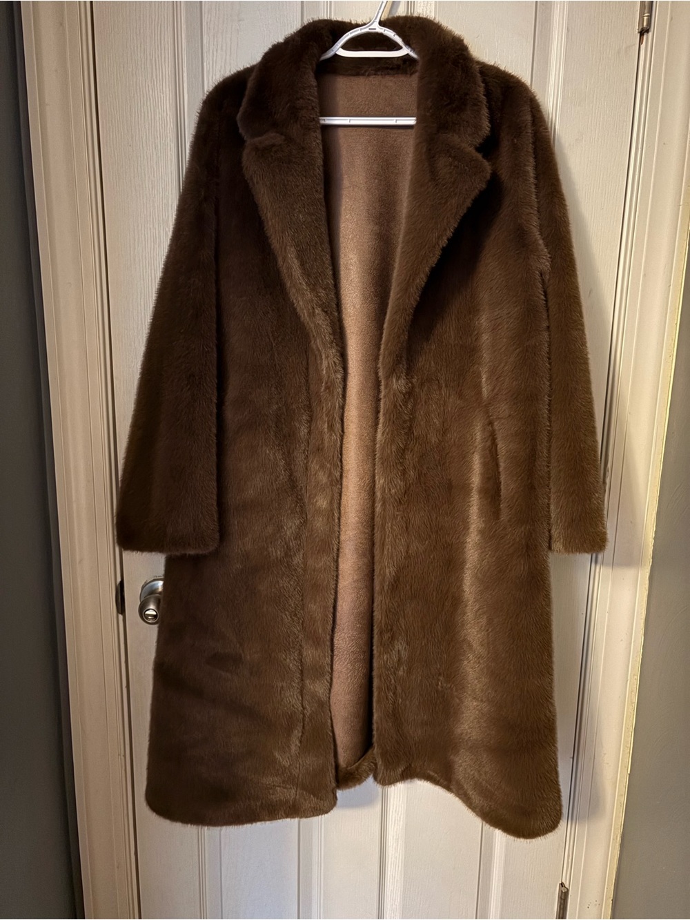 Plush Brown Long Faux Fur Coat - Women